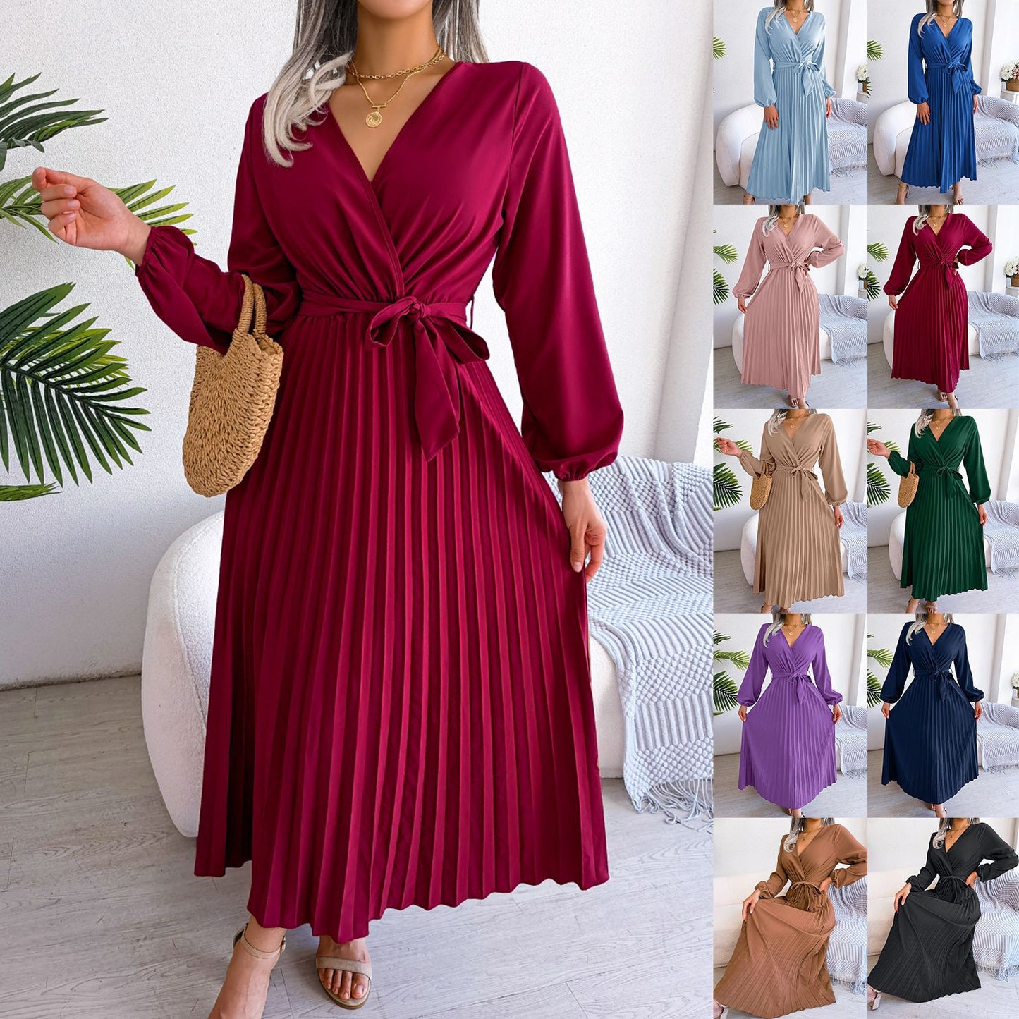 Women's Elegant Cross Swing Pleated Maxi Dress