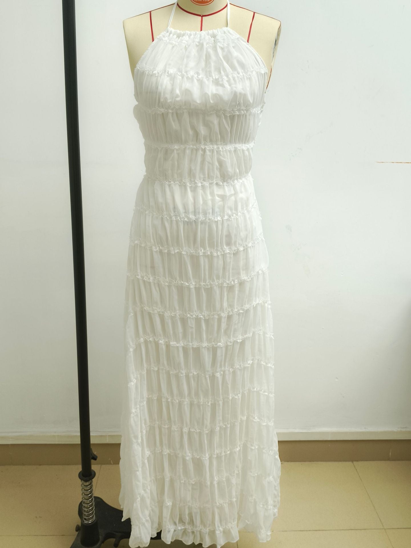 Women's Backless Pleated Stripe Fabric Special Dress Breathable Lace Up Dresses