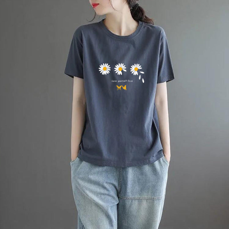 Women's T-shirt Summer Mother's Printed Loose Korean Blouses