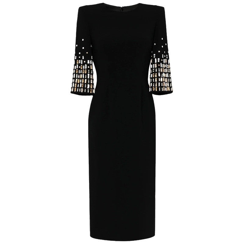 New Classic Fashion Bead Half-sleeve Midi Dress