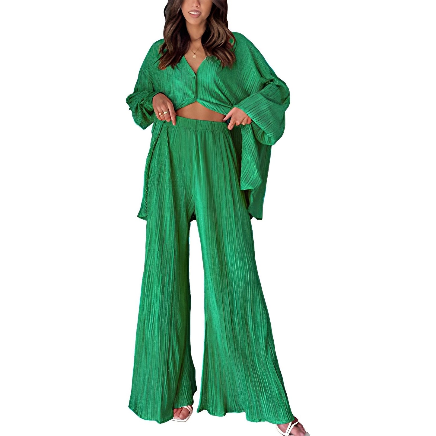 Women's Autumn Pleated Bell-bottom Single-breasted Home Wear Suits