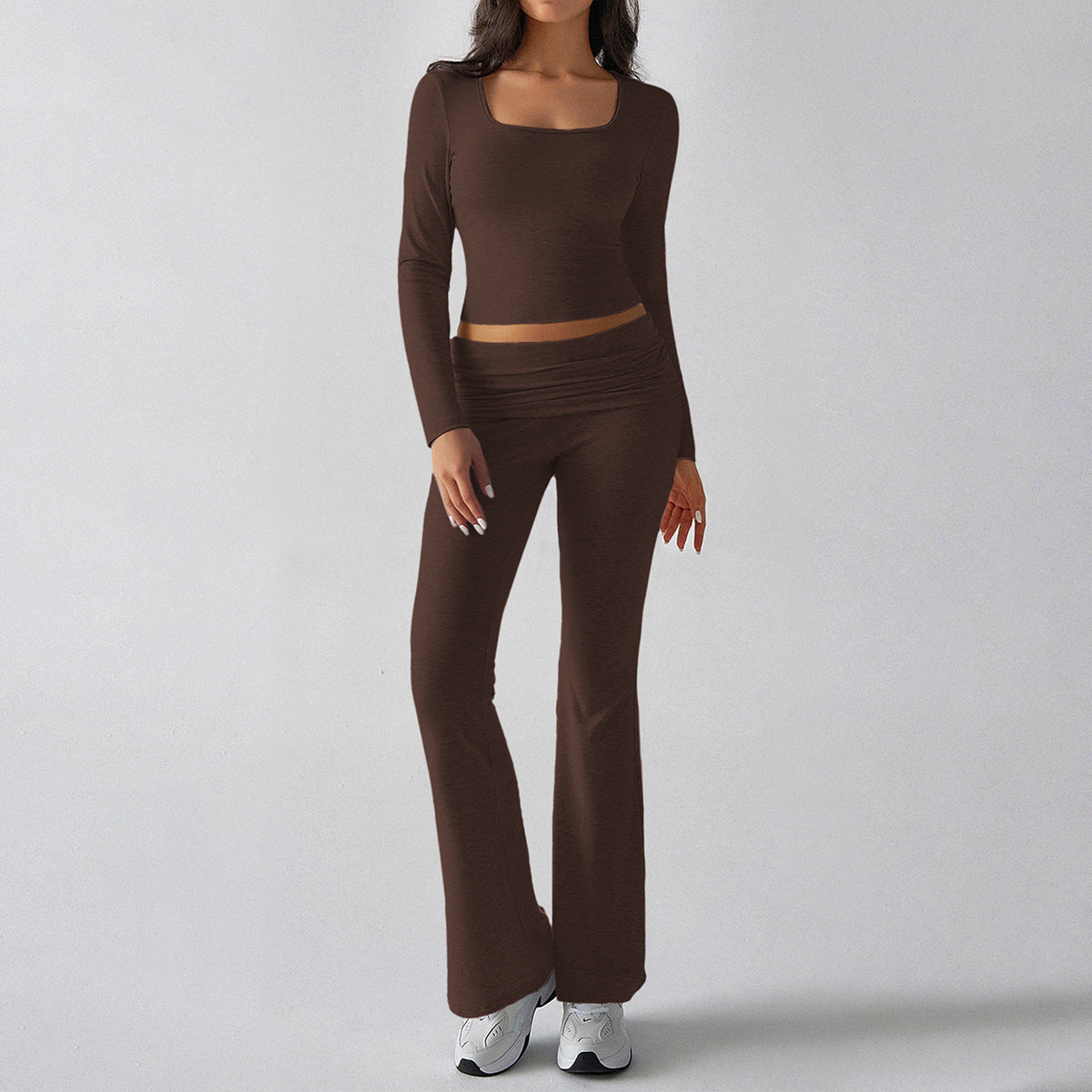 Solid Color Casual Knitted Long-sleeved Yoga Clothes Tops