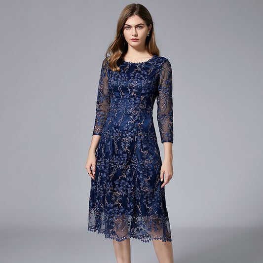 Embroidered Mesh Dress French Style Western Dresses