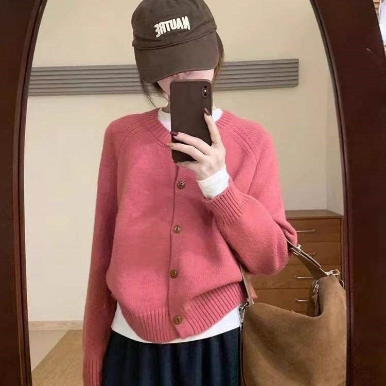 Women's Of Design Round Neck Loose Pure Color Idle Knitwear