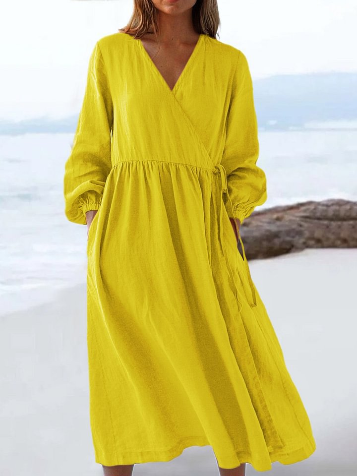 Solid Color Loose High Waist Cotton Dress