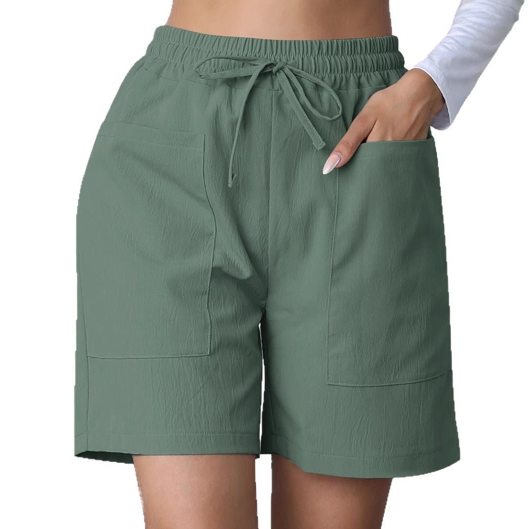 Women's Summer Loose Linen Leisure Pocket Solid Color Shorts