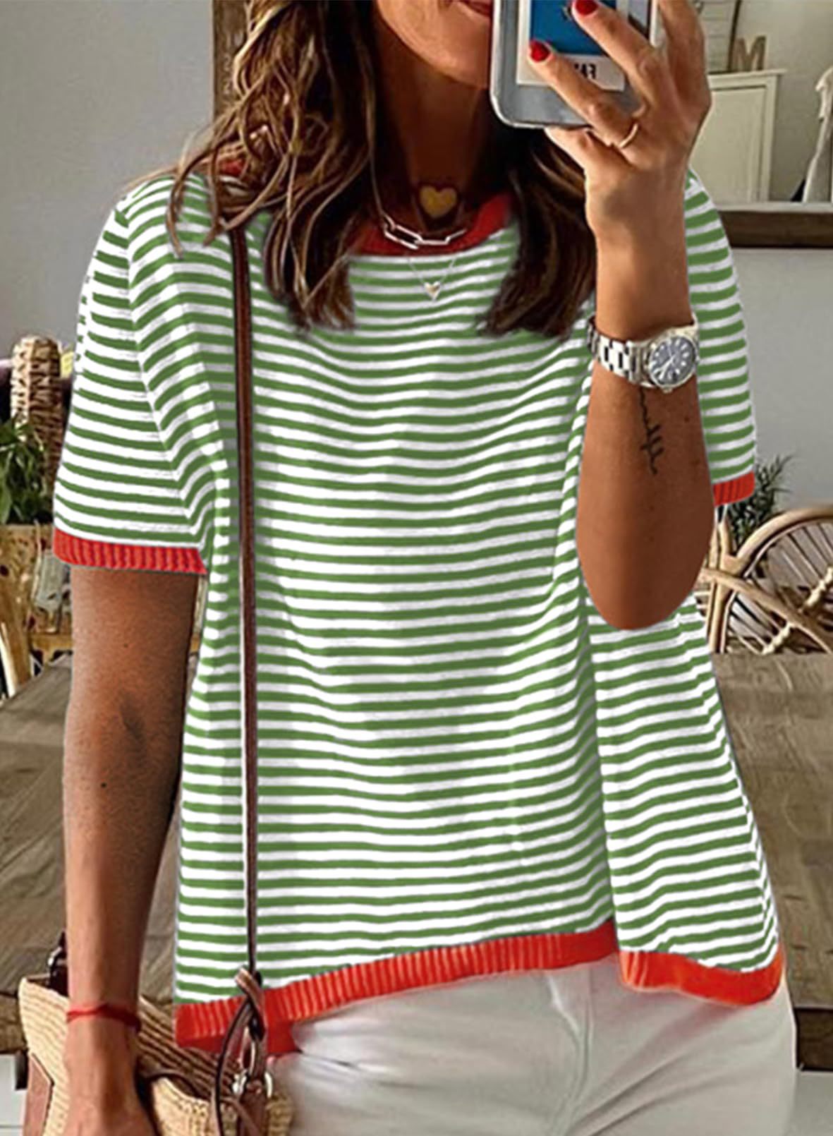 Striped Color Collision Design Drop Shoulder Women's Sweater