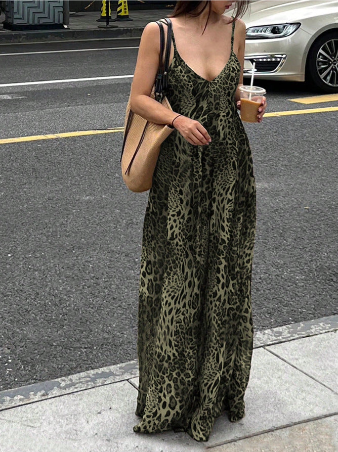 Women's Print Suspender Summer Sexy Backless Vacation Dress
