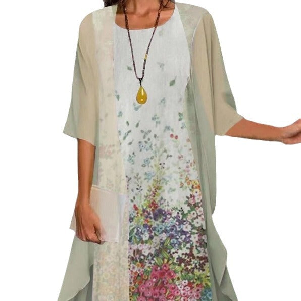 Summer Printed Long Sleeve Loose Two-piece Dress