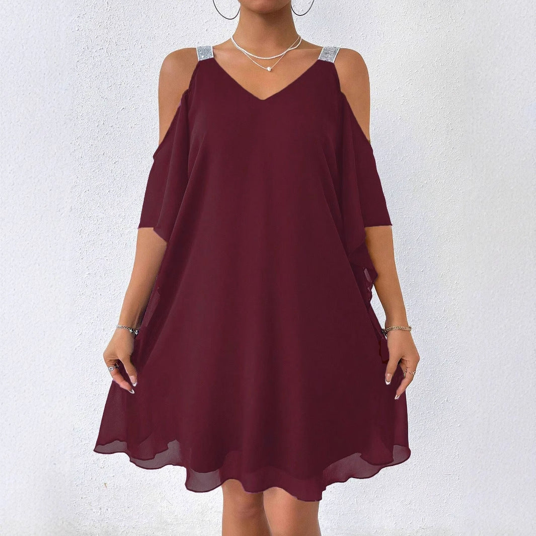 Women's Summer Chiffon Solid Color Elegant Dress