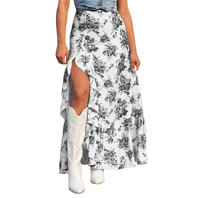 Women's Niche Floral Print High Waist Spring Skirts