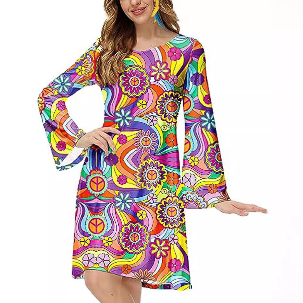 Women's Halloween Vintage Hippie Printed Ladies Dress