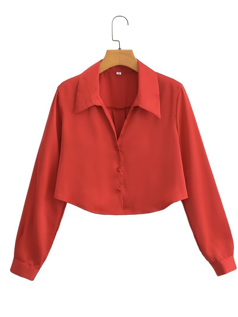 Women's Summer Long-sleeved Satin Silk Shirt Blouses