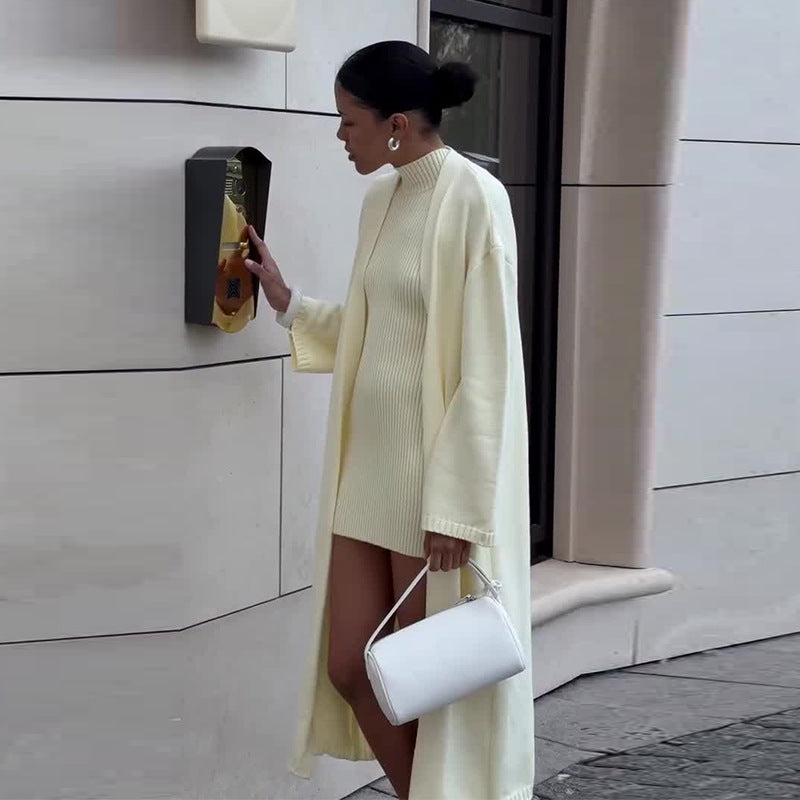 Women's Autumn Casual Long-sleeved Yellow Knitted Suits