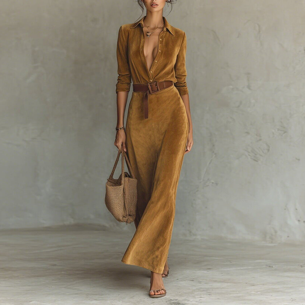 Suede Long Shirt Collar Elegant With Dress