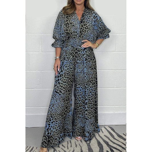 Women's Fashion Leopard Print Casual Wide Leg Jumpsuits