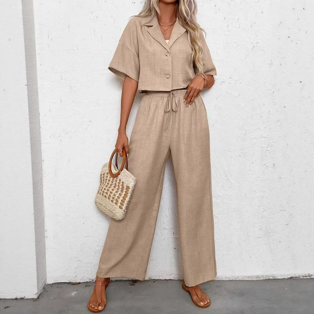 Women's Solid Color Elegant Two-piece Wide Leg Jackets