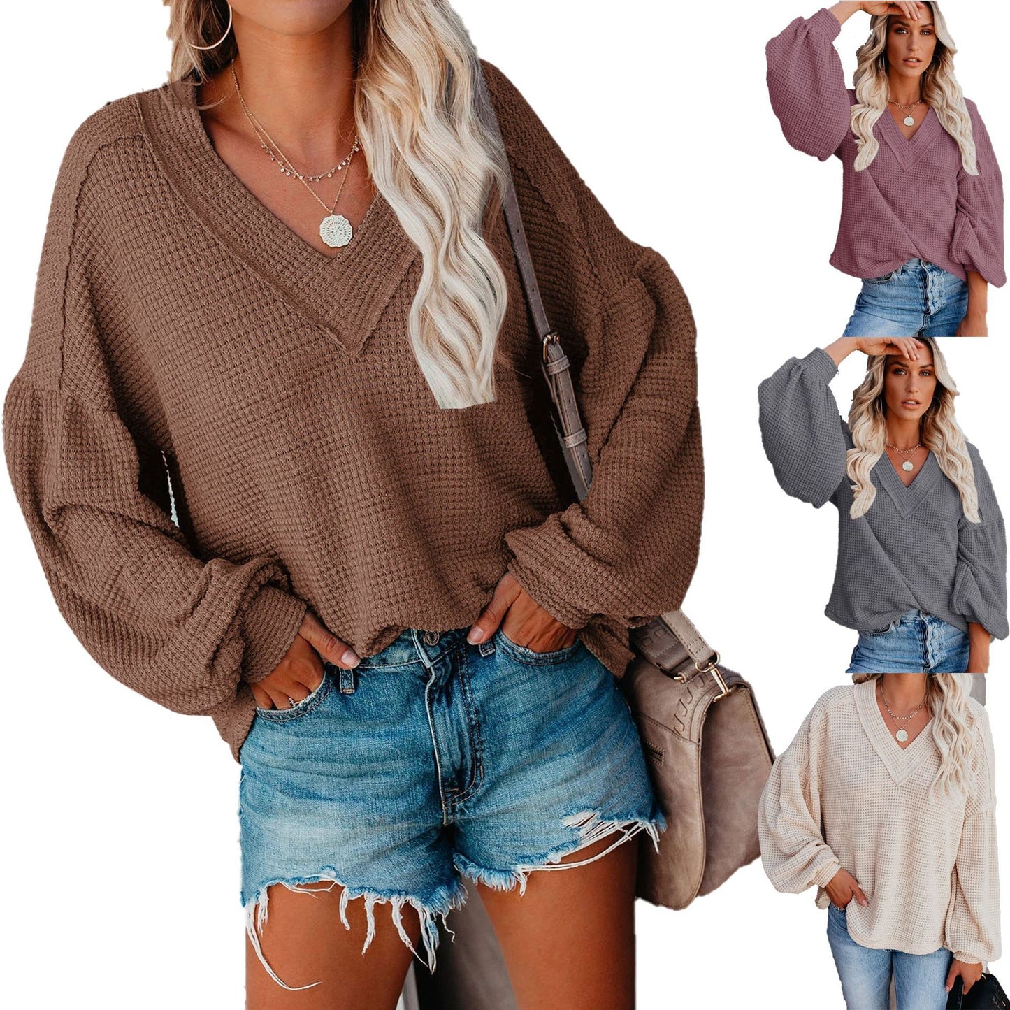 Women's Fashion Wear Loose Bishop Sleeves Sweaters