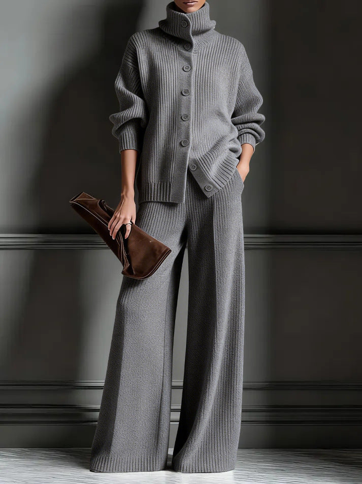 Color Long Sleeve Knitted 2 Piece Fashion Casual Suit