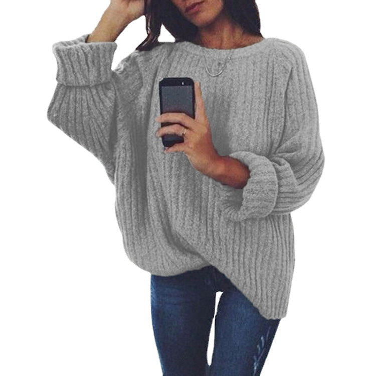 Women's Loose Solid Color Big Long-sleeved Pullover Sweater