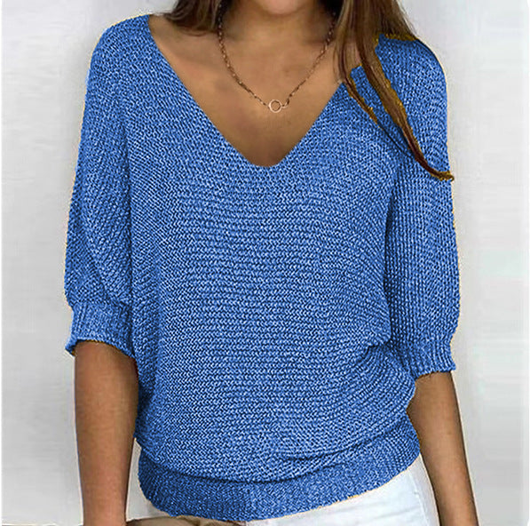 Women's Spring Solid Color Commuter Elegant Cropped Sleeves For Sweater