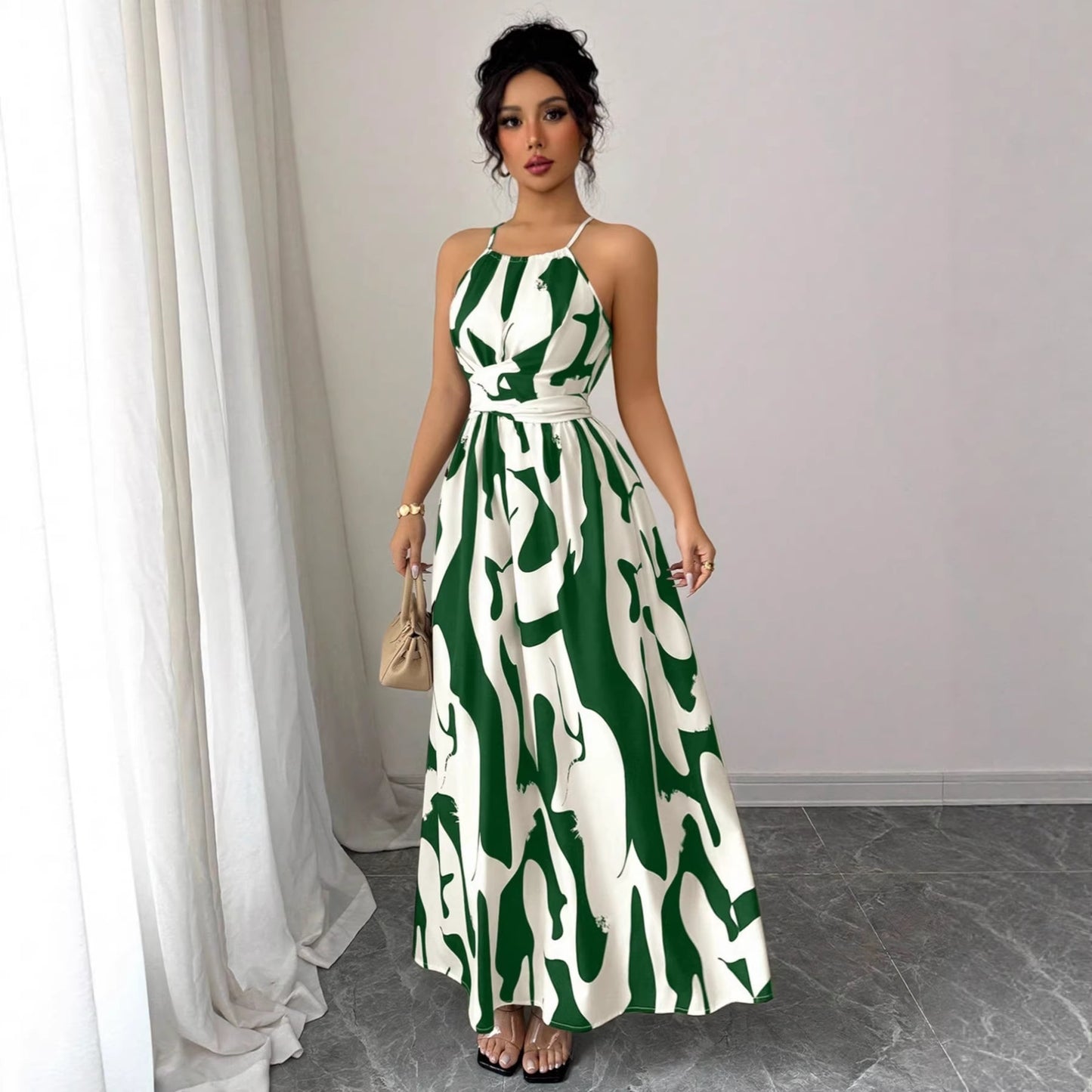 Women's Fashion Sexy Print Halter Strapless Long Dress