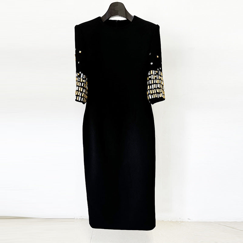 New Classic Fashion Bead Half-sleeve Midi Dress