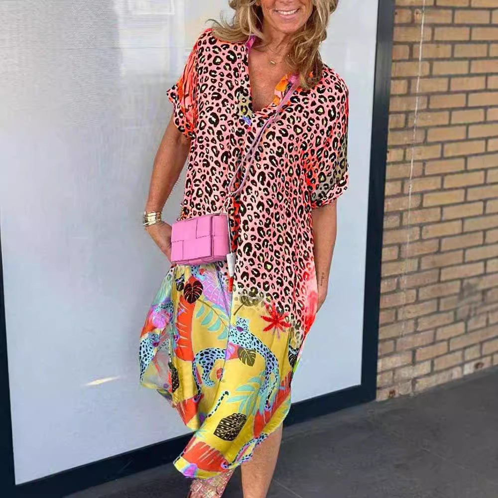 Women's Fashion Wear Half-open Collar Printed Loose Dresses