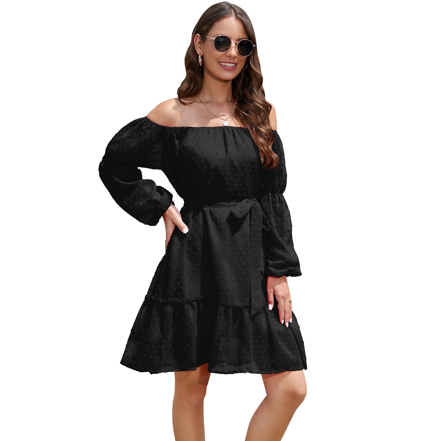Casual Loose Fur Ball Chiffon Belt Dresses