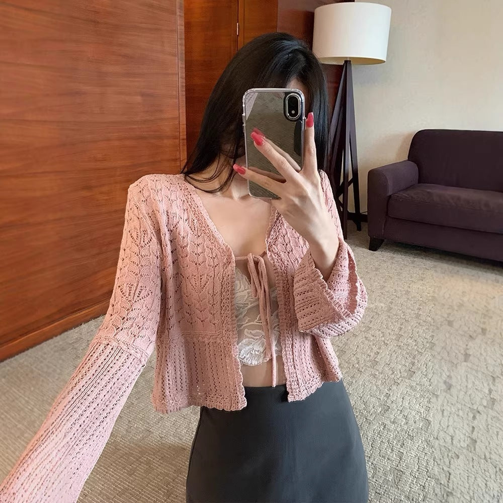 Women's Simple Style Solid Color Hollow Spring Collar Tops