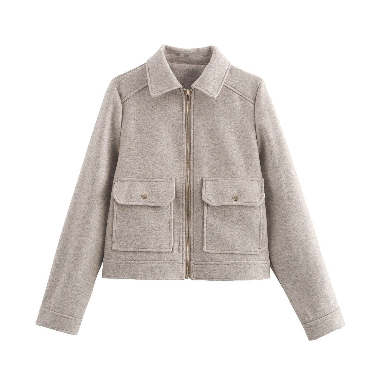 Women's Autumn Fashion Soft Woolen Pocket Zipper Coats