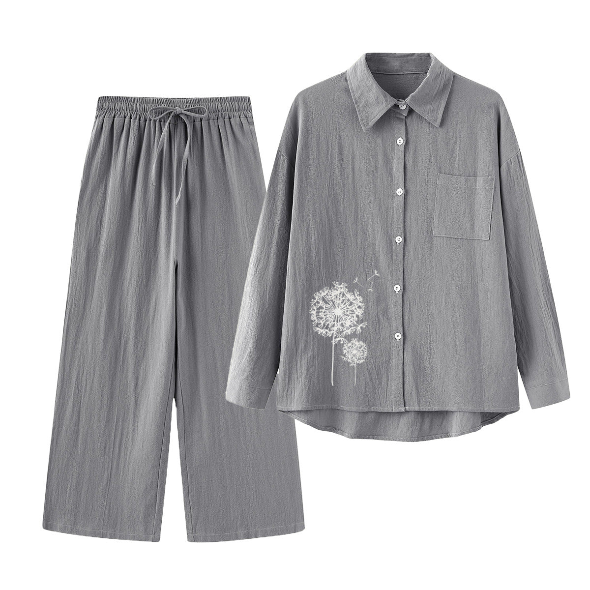 Women's Cotton Linen Shirt Wide Leg Printed Fashion Casual Suit