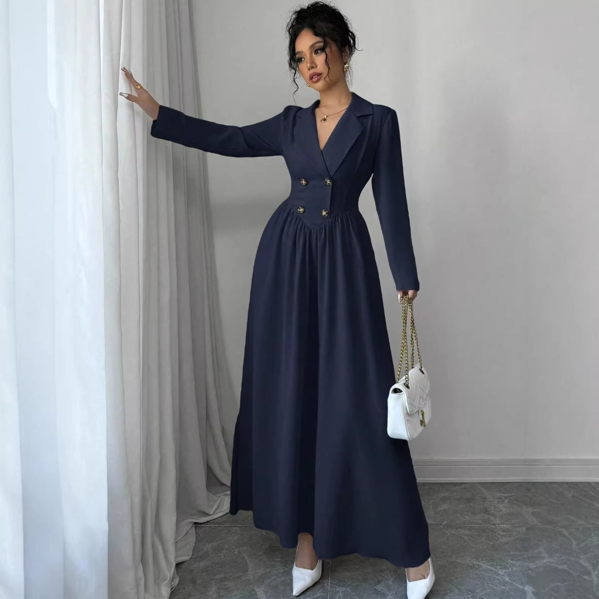 Women's High Waist Big Swing Pleated Temperament Dress