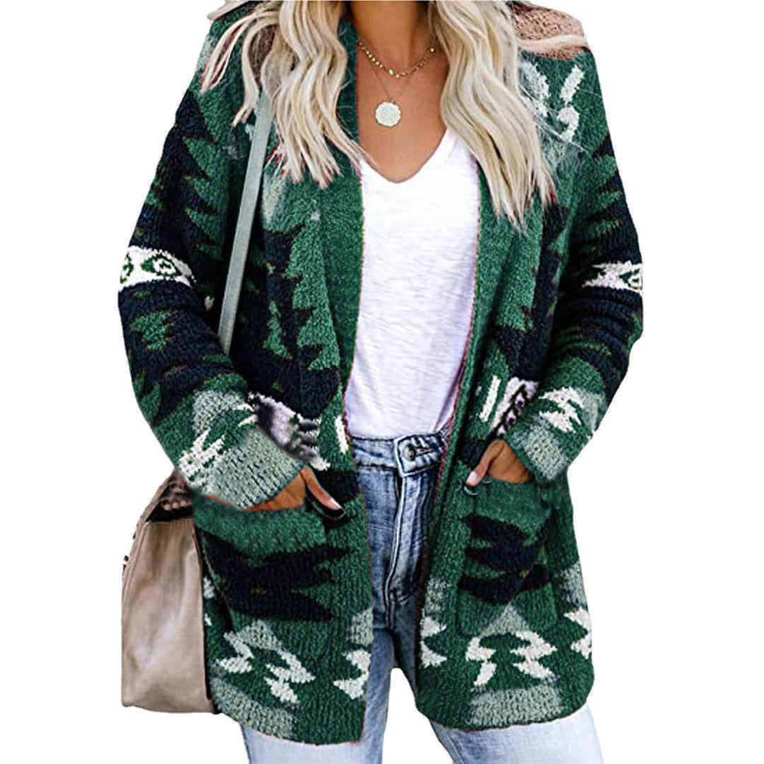 Women's Loose Halloween Christmas Style Printed Knitted Long Women's Sweater