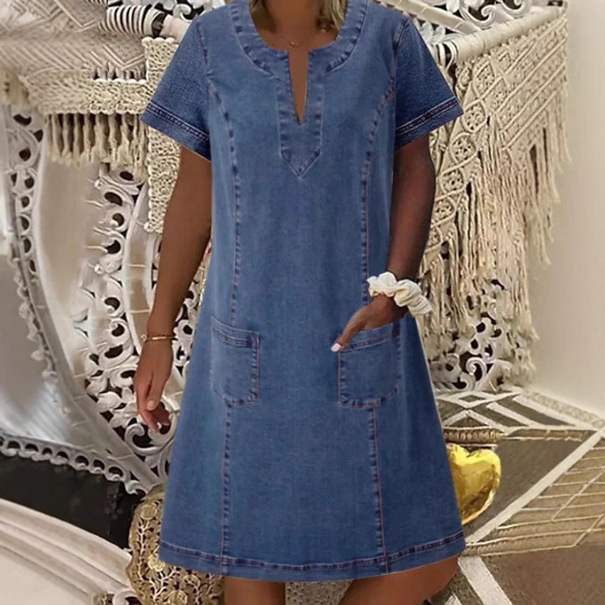 Women's Denim Dress Solid Color Thin Mid-length Dresses