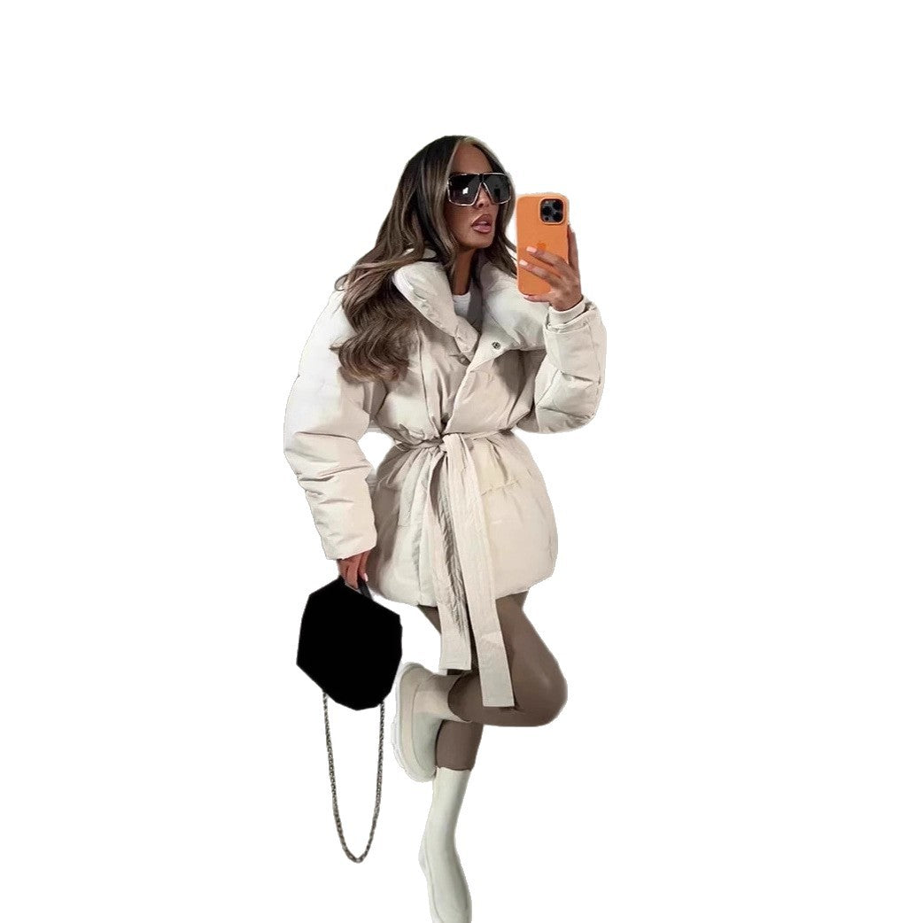 Women's Warm Long Sleeves Waist Loose Solid Coats