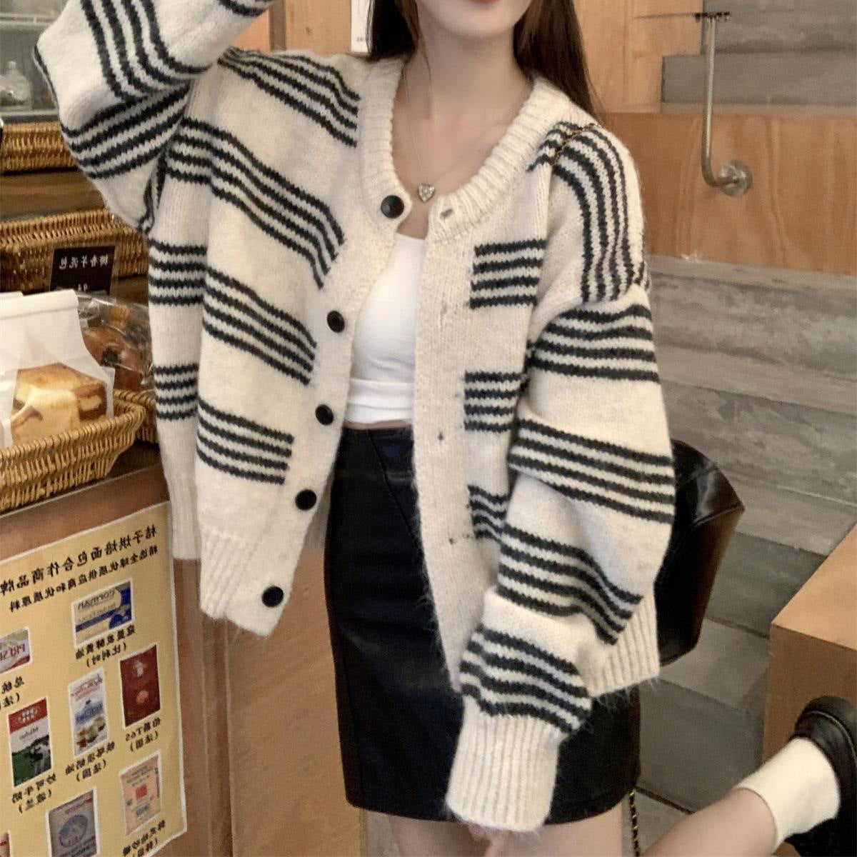 Women's Striped Contrast Color Long Sleeve Autumn Loose Slimming Women's Sweater