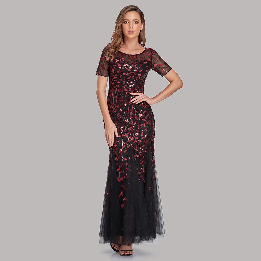 Women's Banquet Host Mesh Sequins Dress Fishtail Dresses