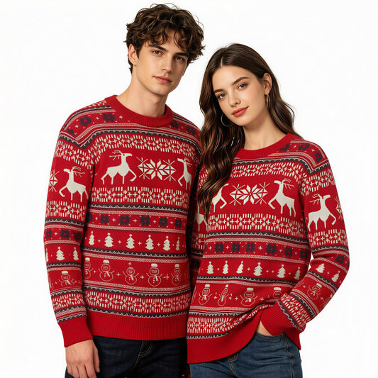 Christmas Couple Wear Long Sleeve Elk Sweaters