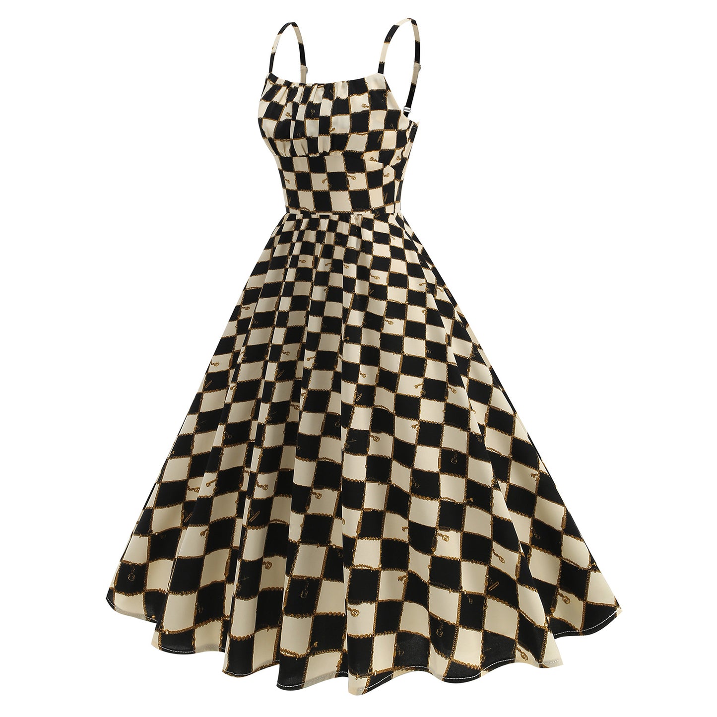 Women's Slim Fit British Lattice Strap High Waist Elegant Dress