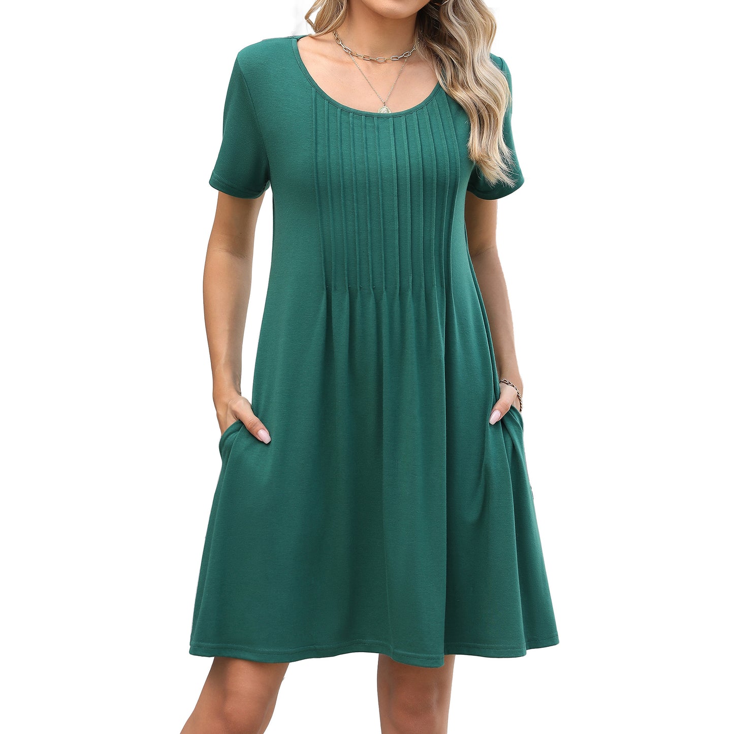 Solid Color Round Neck Stripes Loose Sleeve Shorts
