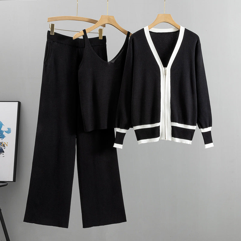 Women's Knitted Sling Three-piece European Goods Tide Fashion Casual Suit