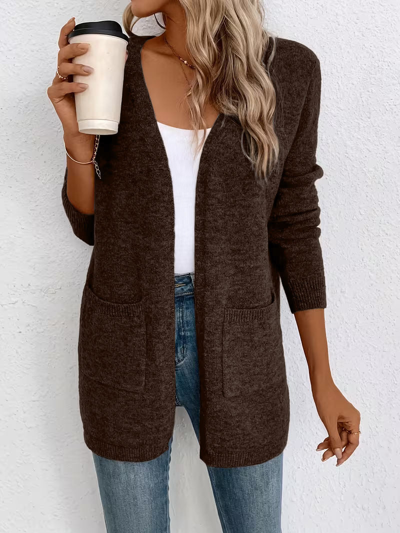 Women's Pocket Mid-length Loose Solid Color Knitwear