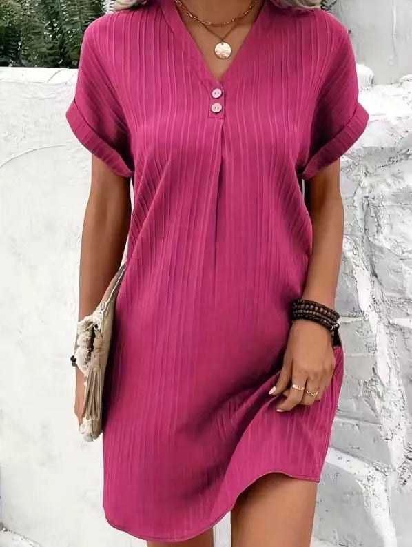 Women's Solid Color Pullover Leisure Button Dress Dresses