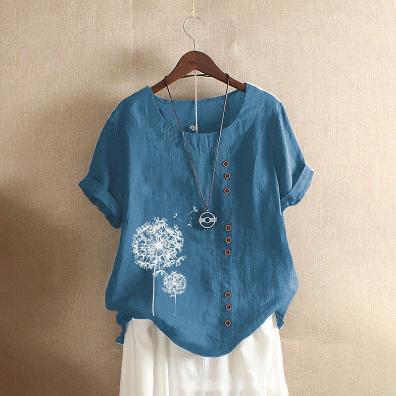 Women's Retro Large Casual Loose Cotton Linen Sleeve Blouses