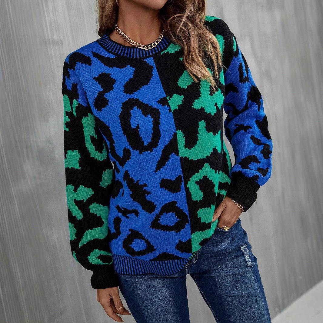 Trendy Spring Leopard Splicing Mixed Pullover Sweaters
