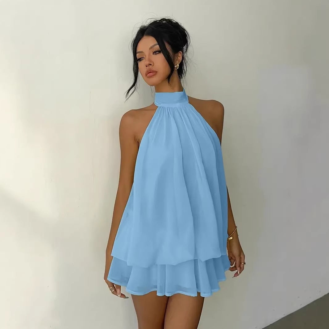 Women's Solid Color Vacation Sexy Backless Halter Dress