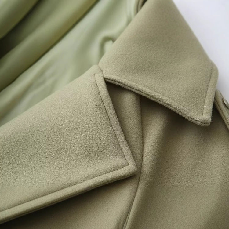 Women's Long Green Section Woolen Loose Trench Coats