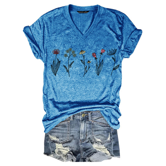 Women's Duplex Printing Sleeve Pullover T-shirt Summer Blouses