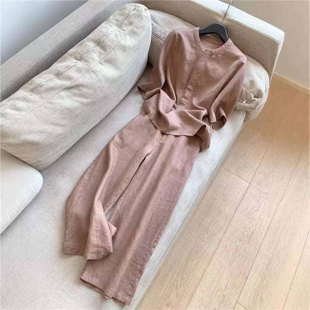 Cotton Linen Sleeve Temperament Commute Two-piece Fashion Casual Suit